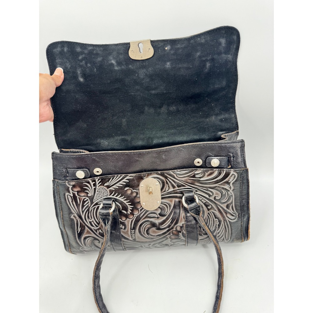 Patricia Nash Tote Bag Womens Large Black Tooled Leather Floral Boho Handbag - Picture 10 of 16